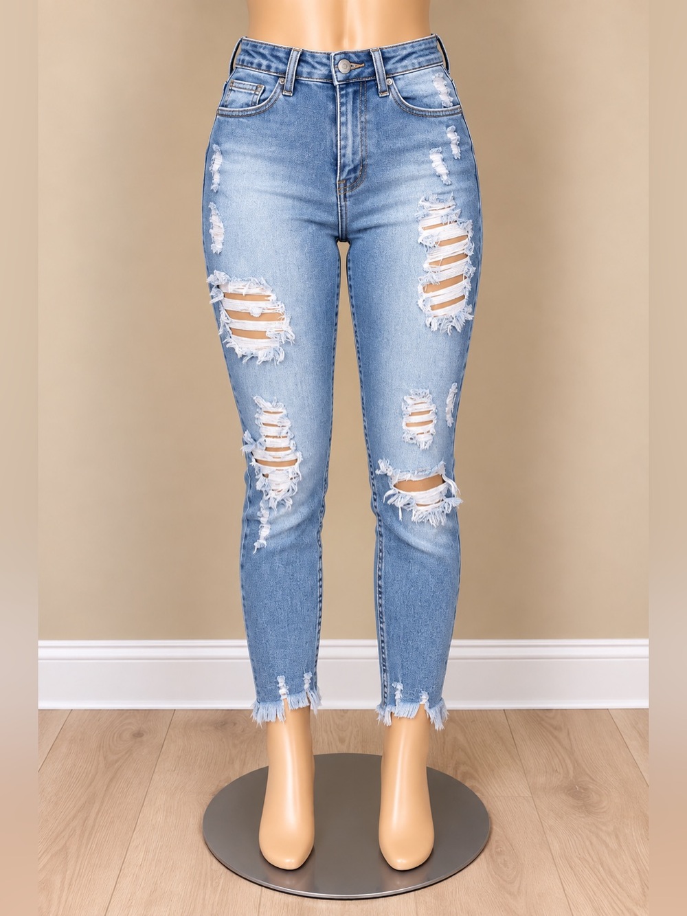 Vibrant MIU High Rise Distressed Ripped Light Wash Jeans Size 1